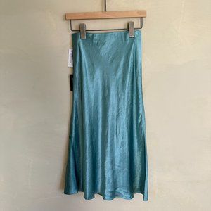 NWT Aritzia Babaton Teal Slip Satin Midi Skirt SZ 2